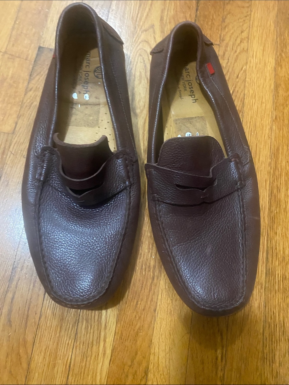 Marc Joseph Dark Brown Pebbled Leather Penny Loafers